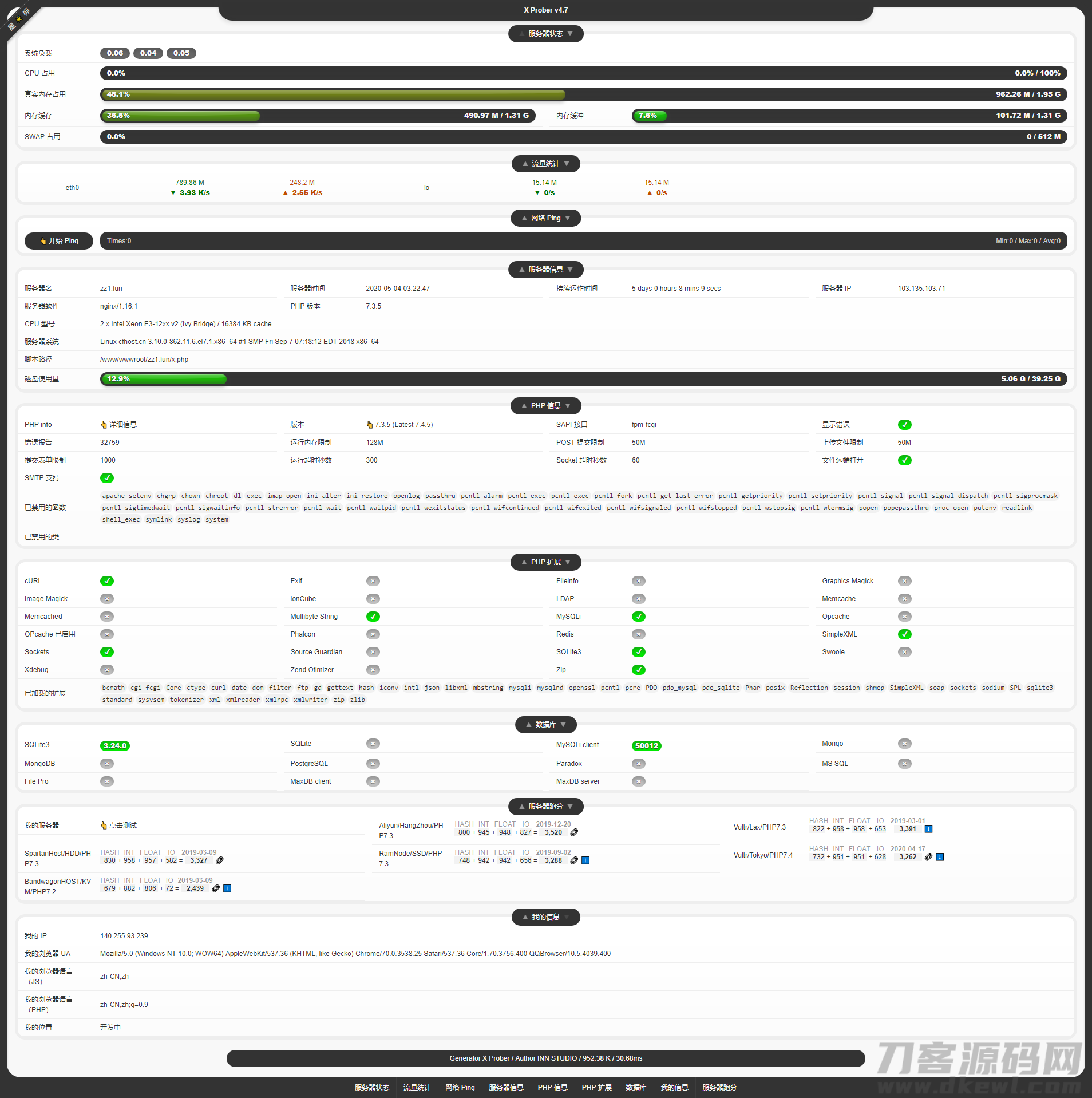 PHP探针_超炫酷服务器状态自适应显示源码